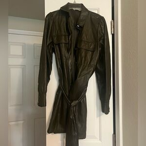 Zara Faux Leather Belted Mini Shirt Dress